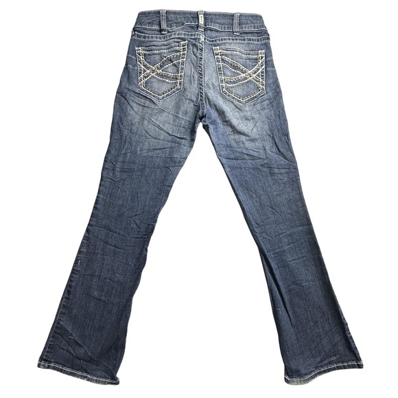 Ariat Jeans Womens 31R Blue Mid Rise Bootcut REAL Denim Stretch Embroidered - Picture 1 of 16